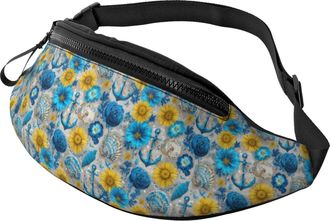 Generic Sunflower Blue Anchor Print Belt Bag Bum Bags With Headphone Jack Fanny Packs For Shopping Men Workout 14X35Cm