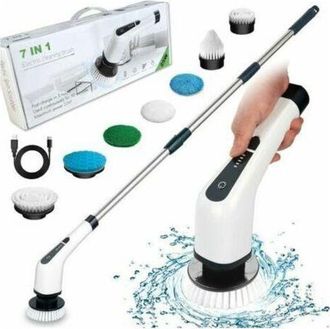 OEM Cepillo De Limpieza El&eacute;ctrico Inal&aacute;mbrico, Cepillo De Limpieza Inal&aacute;mbrico Con 7 Cabezales Reemplazables, Fregona El&eacute;ctrica Con Mango Ajustable Para B