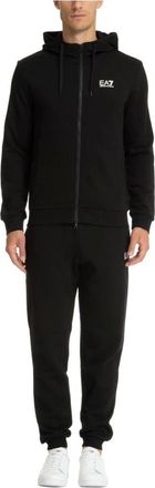 Emporio Armani Training Sets, male, Black, Size: 2XL Plain Tracksuit with Hood and Pockets