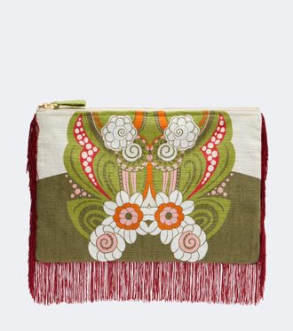 La DoubleJ Fringed printed cotton canvas pouch