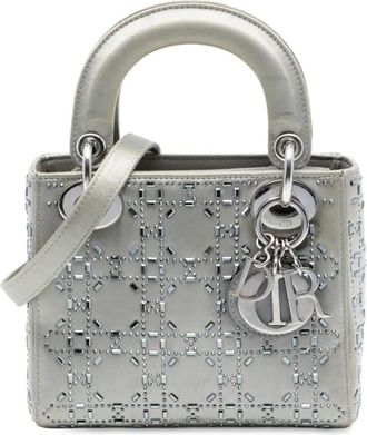 Dior Borsa a tracolla Lady Dior mini in raso e cristalli con motivo Cannage 2018 - Grigio
