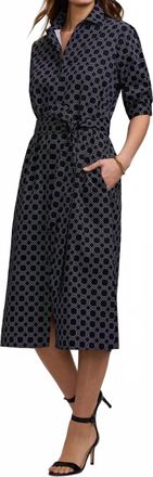 Foxcroft Esther Square Links Elbow Sleeve Midi Dress In Black / White