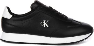 Calvin Klein Jeans Zwart Wit Leren Sneakers Runner - Heren - Sneakers - Zwart - 41 EU - Leer - Schoenen