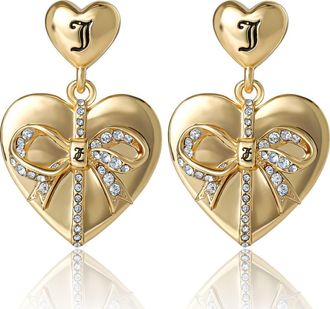 Juicy Couture Quilted Double-Heart Drop Earrings, Gold-Tone with Crystal Accents in Gold Tone at Nordstrom