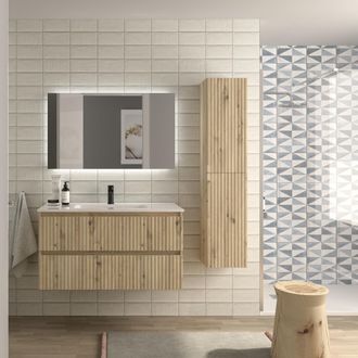 Cygnus Bath Mueble De Ba&ntilde;o Kira 100cm Roble 2 Cajones Lavabo 1 Poza Porcelana
