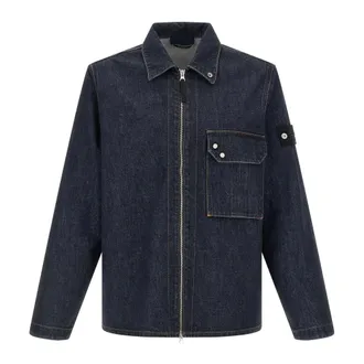 Stone Island Denim Jackets, male, Blue, Size: XL Zip Denim Overshirt
