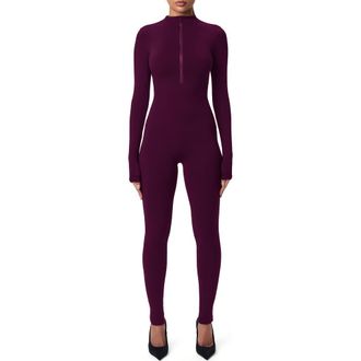 Naked Wardrobe Quarter Zip Jumpsuit in Dark Plum at Nordstrom Rack, Size X-Small