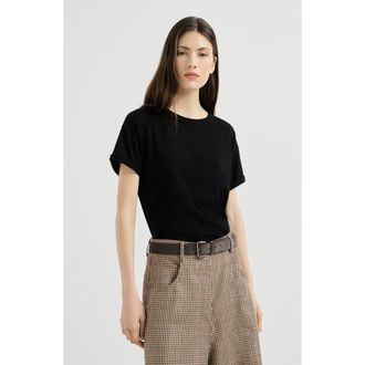 Brunello Cucinelli Sparkling cashmere and silk lightweight knit T-shirt in Black at Nordstrom, Size Xxx-Large