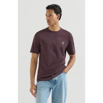Brunello Cucinelli Cotton jersey crew neck T-shirt with logo in Sloe at Nordstrom, Size Xxx-Large