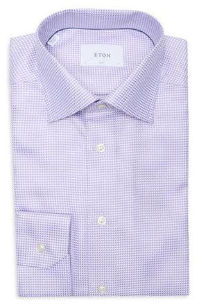 Eton Slim Fit Houndstooth Cotton Twill Dress Shirt in Light Purple at Nordstrom Rack, Size 17