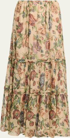 Kobi Halperin Zane Tiered Floral-Print Maxi Skirt
