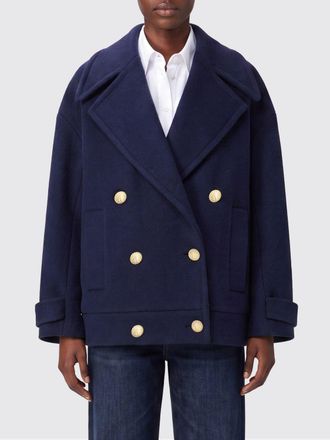 Balmain Cappotto corto doppiopetto in lana merino con rever e vestibilit&agrave; relaxed