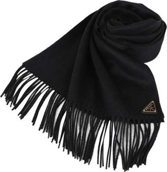 Prada Pre-owned Scarves, female, Black, Size: ONE SIZE Pre-owned Silk and Cashmere Scarf