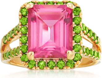 Ross-Simons Pink Topaz and Green Chrome Diopside Ring in 18kt Gold Over Sterling