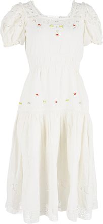 LoveShackFancy Puffed Sleeve Dress in White Cotton