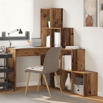 Berkfield Home Corner Desk with Shelf with Storage Old wood 101.5 x 149.5 x 149.5 cm in Brown