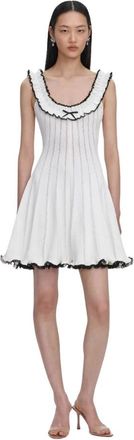 Self Portrait Contrast Trim Gebreide Mini Jurk - Dames - Kleedjes - Wit - M - Katoen - Kleedjes