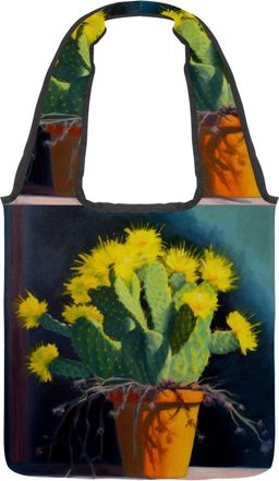 Generic Yellow Cactus Flowers Reversible Canvas Shoulder Tote - Double-Sided Print, 12oz Cotton, 27cm Drop, Fold-Flat Bag for Travel, Shopping, Street Outings