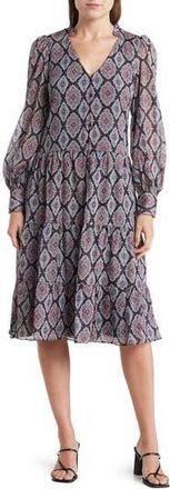 Julia Jordan Long Sleeve Tiered Shift Dress in Black/mult at Nordstrom Rack, Size 10