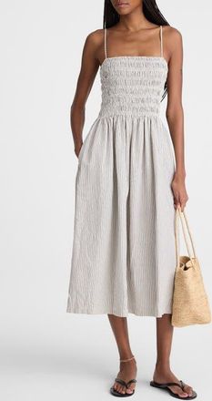 Madewell The Peyton Midi Dress in Black Vintage Ivory Yarndye at Nordstrom, Size Xx-Large