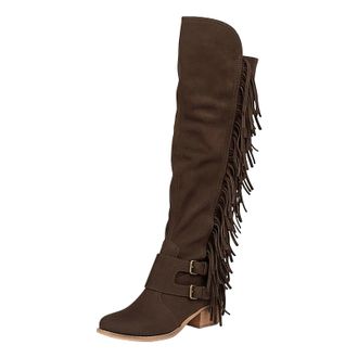 Generic Womens Fringe Cowboy Thigh High Boots Tassel Western Cowgirl Casual Comfortable Womens Knee-high Boots with Side Zipper 2025 Winter Pointed Toe Solid 