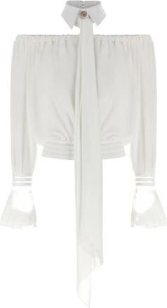 Elisabetta Franchi Off-the-Shoulder Blouse met Afneembare Strik - Dames - Blouses - Wit - L - Overhemden