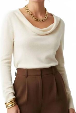 Halston Heritage Long Sleeve Drape Neck Cashmere Sweater In Champagne