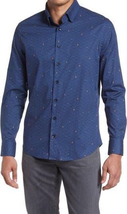 Stone Rose UFO Print Trim Fit Stretch Cotton Button-Up Shirt in Navy at Nordstrom Rack, Size Xx-Large