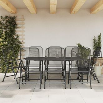 Berkfield Home 9 Piece Garden Dining Set Anthracite Metal Mesh in Black