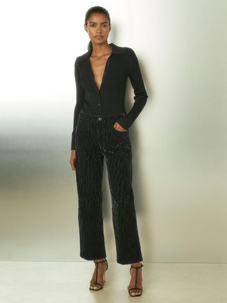 Reiss Womens Black Cotton Flocked Straight Leg Jeans, Size: 28R