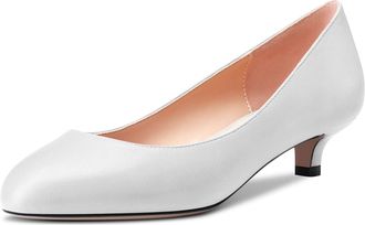 Castamere Women Stiletto Low Kitten Heel Round Toe Pumps Court Shoe Slip-on Cute Office 3.5 CM Heels Shoes White Matte 6 UK