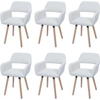Hhg Non utilizzato] Set 6x sedie da pranzo HHG 878 ii, poltroncina cucina imbottita, legno Stoffa/tessuto a coste (400g/m&sup2;), avorio bianco
