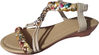 Generic 2026 Ladies Summer Flower Colorblocking Beach Plus Size Sandals (White, 4.5)