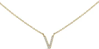 House of Brilliance 10K Yellow Gold Diamond Accent A-Z Block Initial Pendant Necklace in Yellow Gold | V at Nordstrom