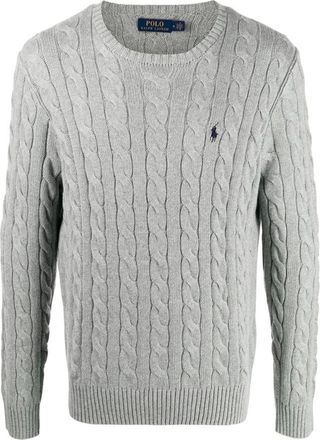 Polo Ralph Lauren Round-neck Knitwear, male, Gray, Size: L Gray Cotton Sweater Round Neckline Knit