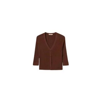 Twinset Cardigans, female, Brown, Size: L Cotton and Silk Cardigan