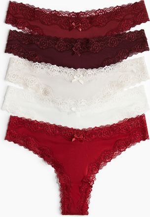 H&M 5er-Pack Brazil Slips aus Mikrofaser und Spitze - Red
