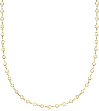 Ross-Simons 4mm Cultured Pearl Station Necklace in 18kt Gold Over Sterling