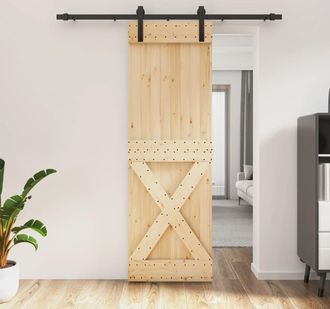 vidaXL Puerta Corredera Con Herrajes Madera Maciza De Pino 70x210 Cm Vidaxl