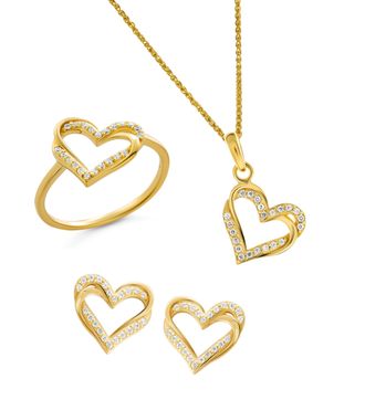 Orphelia Cecilia Dames 925 Sterling Zilveren Set: Ketting + Oorbellen + Ring - Gouden SET-7584/G