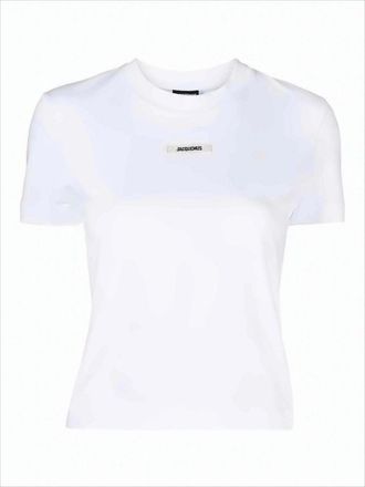 Jacquemus Cropped White T-Shirt With Centered Patch