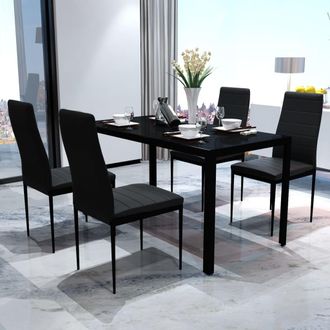 vidaXL Conjunto De Mesa Y Sillas De Comedor 5 Piezas Negro Vidaxl