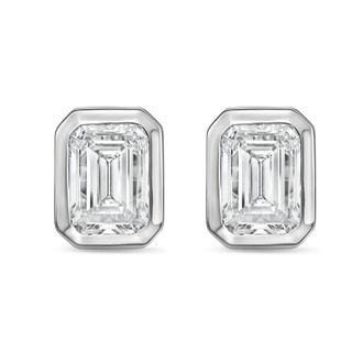 Diana M. Jewels 14Kt White Gold 3.00 cts Lab Grown Emerald Diamond Bezel Studs