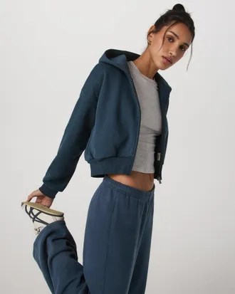 Vuori Clothing Restore Mini Full Zip Hoodie | Ocean Blue | XS, Size Extra Small