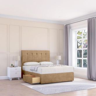 Sloomy Highbury Divan Bed Base No Drawers & 26 Struts Headboard in Light Brown | Size: Small Double