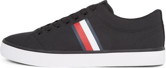 Tommy Hilfiger Mens Core Stripes Mesh Low Top Vulcanised Trainers, Black (Black), 6.5