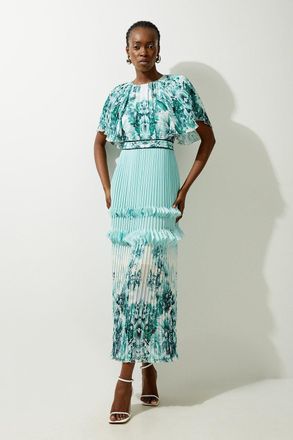 Karen Millen Floral Pleat Detail Woven Midaxi Dress