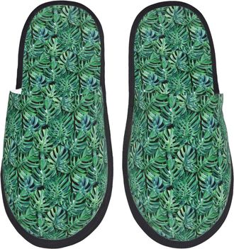 Generic Monstera Leaves Unisex House Slippers Warm Sliders Slip On Shoes For Bedroom Winter Outdoor L