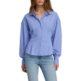 Favorite Daughter The Back Story Pleated Tie Back Shirt in Blue/White Stripe at Nordstrom, Size X-Small