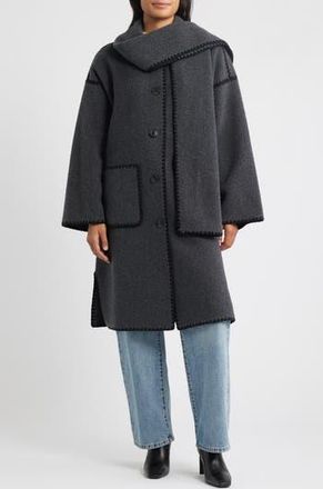 BCBGeneration Embroidered Trim Long Scarf Coat in Charcoal at Nordstrom Rack, Size Small